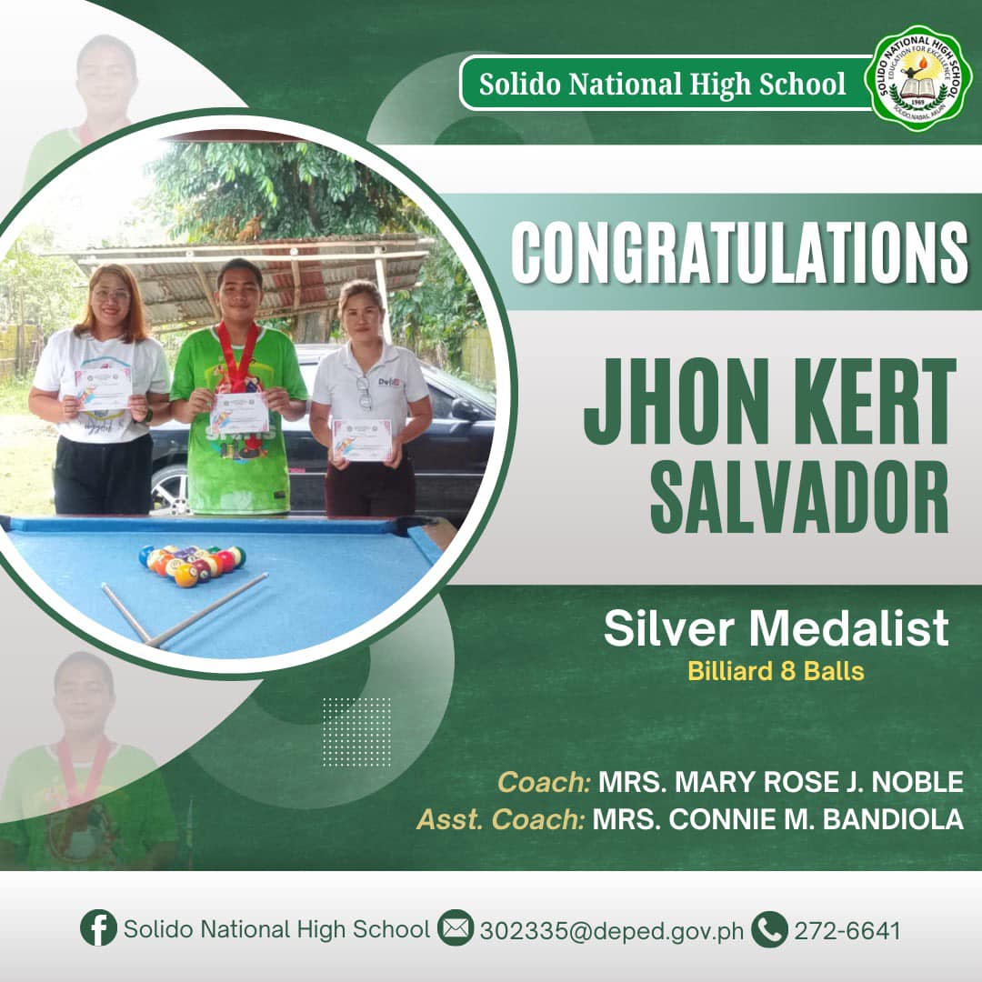 Read more about the article Congratulations to Jhon Kert Salvador for his outstanding achievement as the Silver Medalist in Billiard 8 Balls!