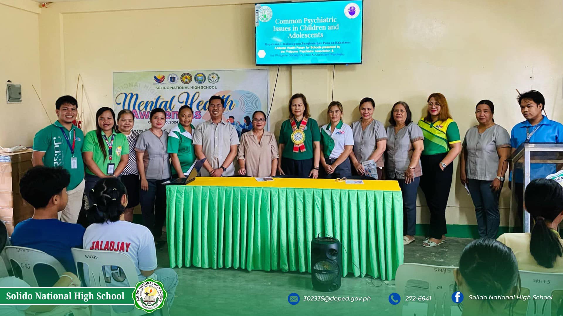 Read more about the article A mental health awareness forum was held today, October 30, 2024 at Solido National High School, with Dr. Ma. Dolores Ramona S. Magayanes as the resource speaker.